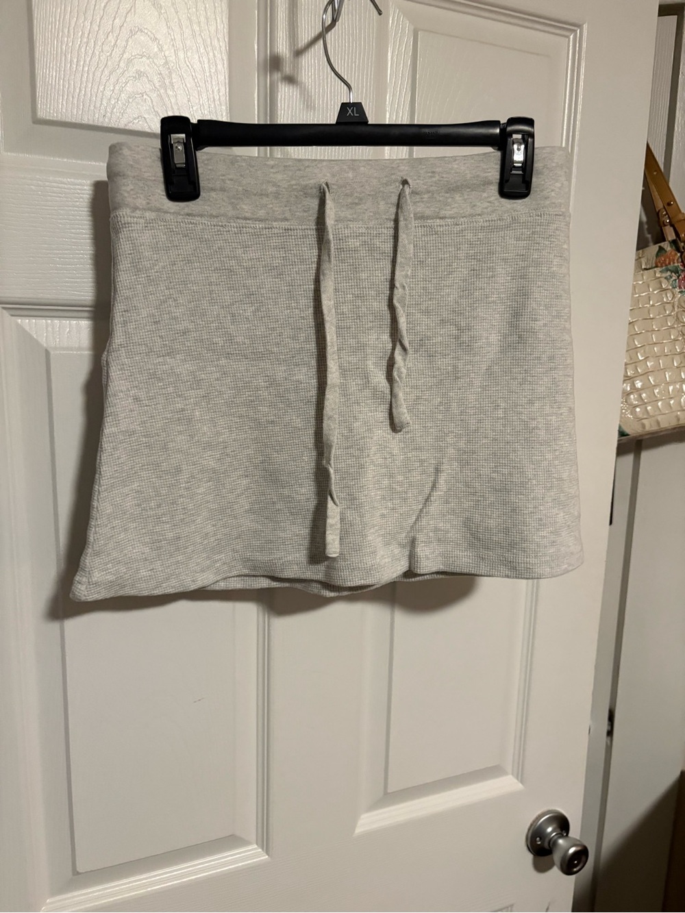 Brandy Melville Heather Gray Ribbed Drawstring Mini Skirt